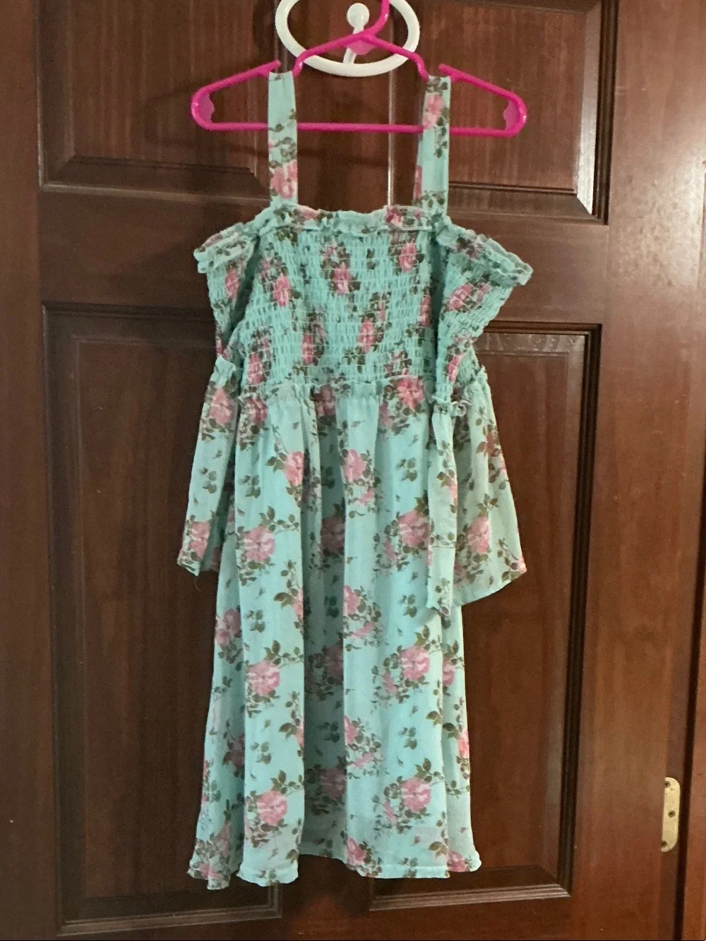 Girls' Mint Green Floral Off-Shoulder Dress